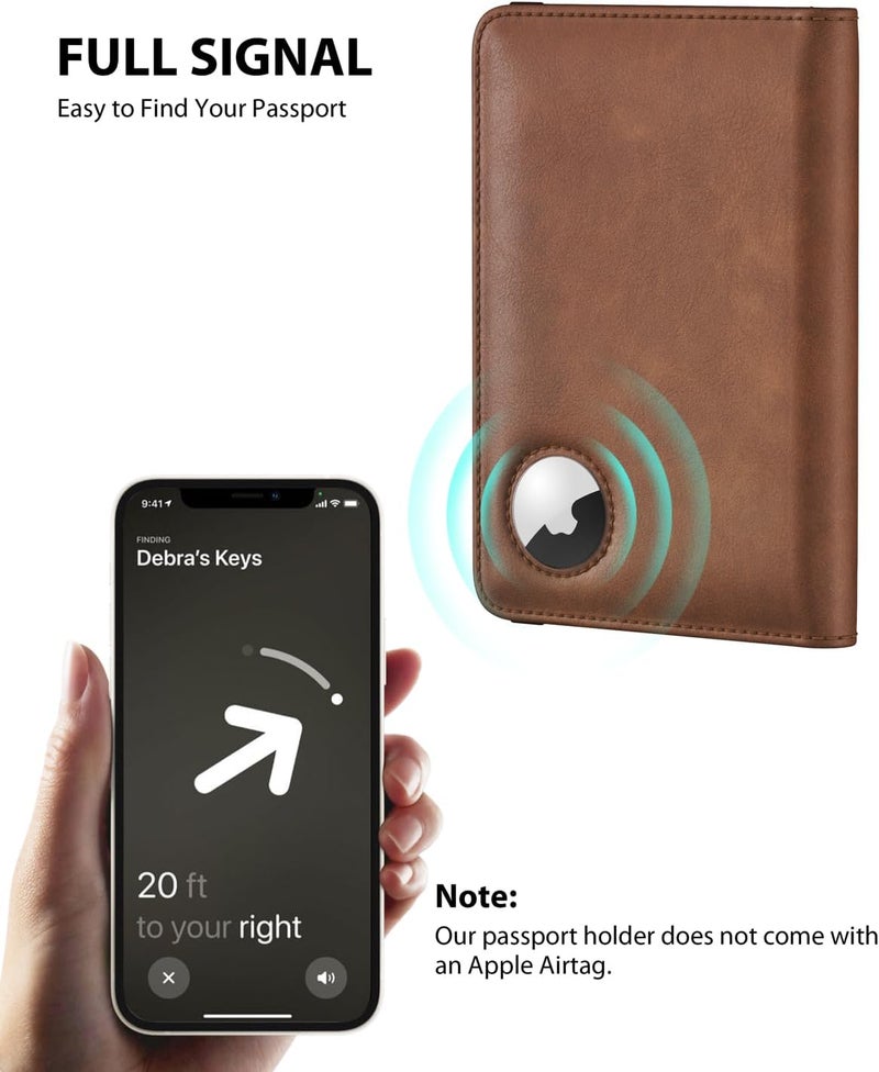 Stouchi AirTag Passport Holder, RFID Passport Holder with Airtag Slot, Multiple Passport Wallet Cover for Men, Leather Passport Case, Anti-Lost Waterproof Travel Accessories, Brown - Image 3